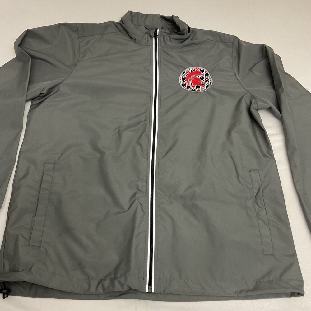 Charles River Gray Lightweight Zip-Up Jacket With Red Spartan Patch Logo size L